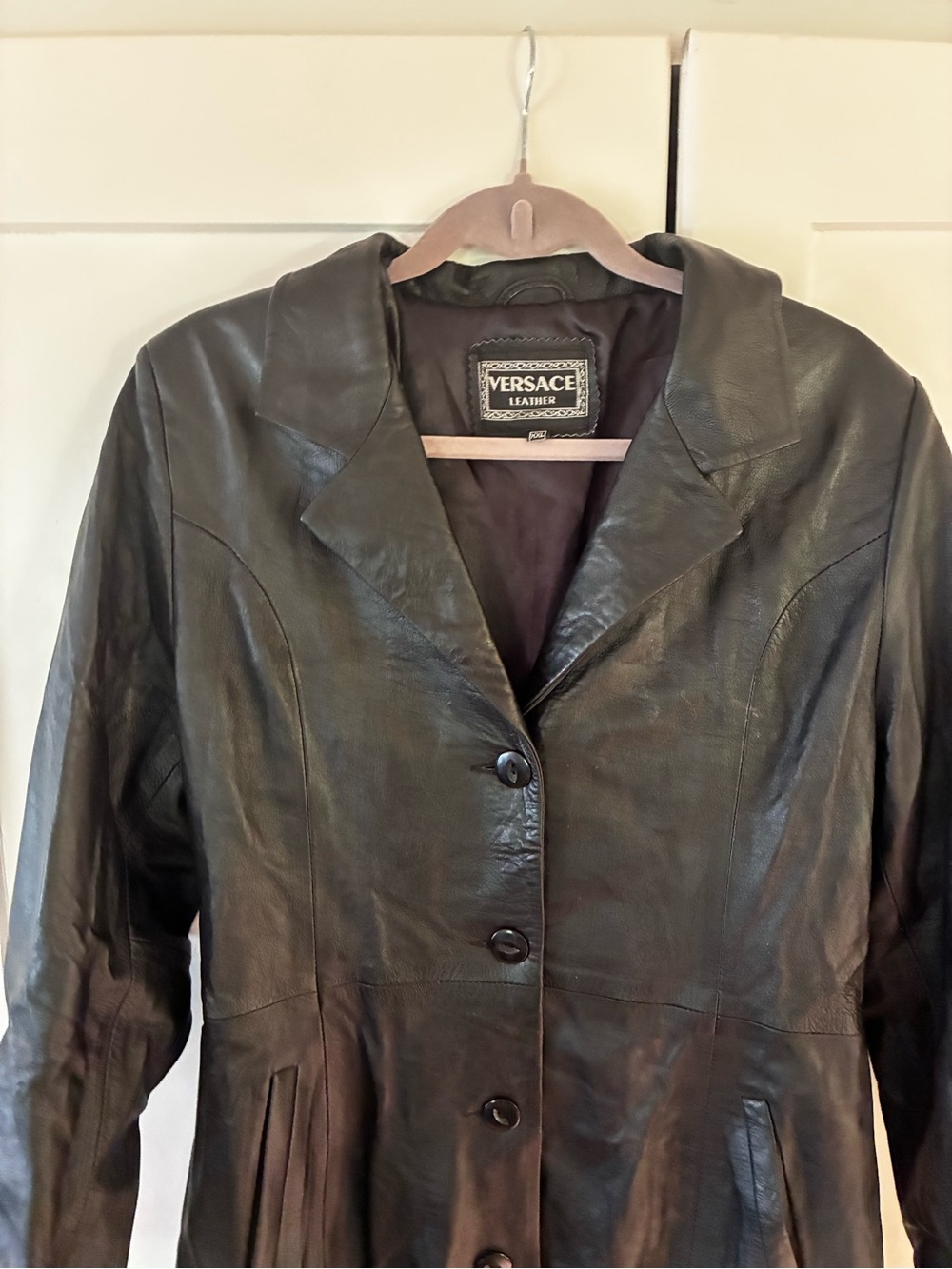 Vintage Versace Black Women's trench coat, Lamb leather xxl